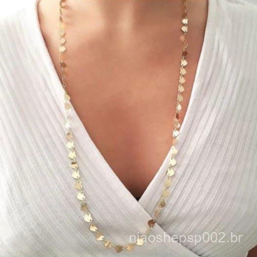 Maxi Colar Longo feminino coração banhado a ouro 18k antialérgico