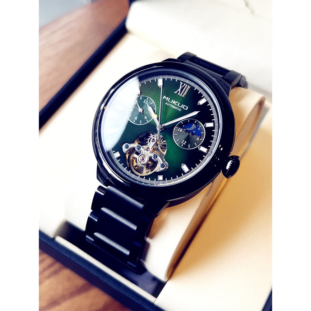 Street Wear relógio mecânico automático masculino à prova dwaterproof água balão azul High-End cinto moda tendência reló