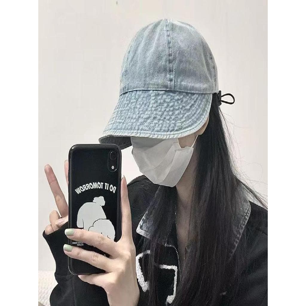 Katiechen Denim Cap Feminino Estrela Mesmo Estilo Face-olhando Pequeno Boné de Beisebol Dobrável Casual All-Match Face-C