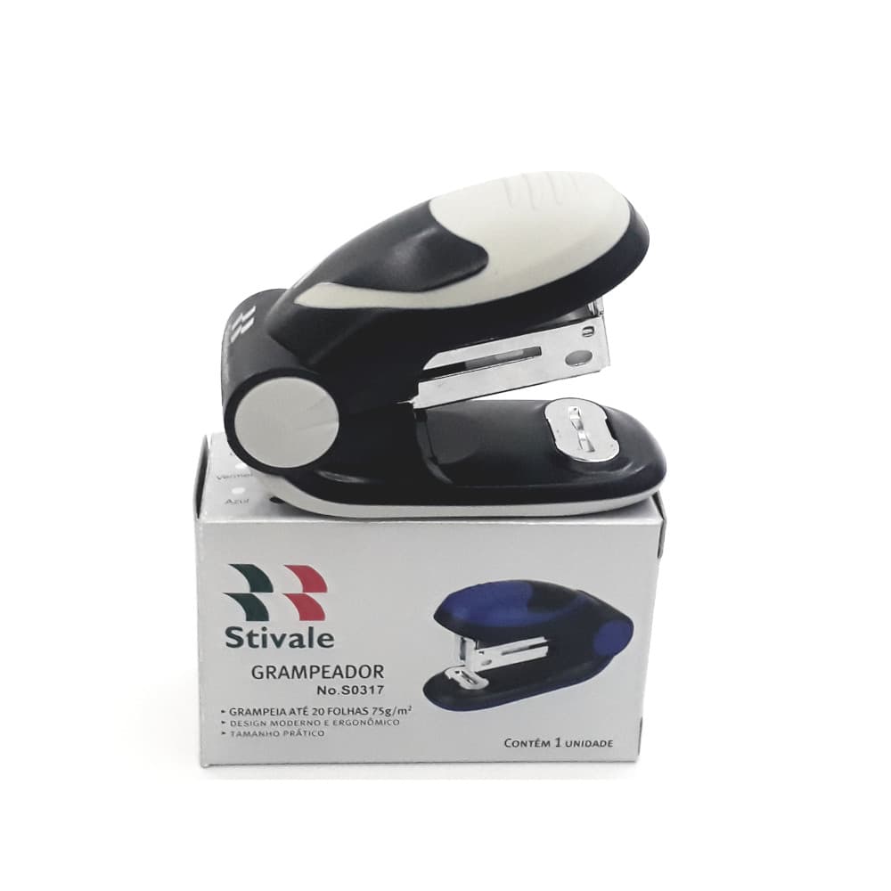 Mini Grampeador 26/6 Ergonômico Grampo Comum Cinza