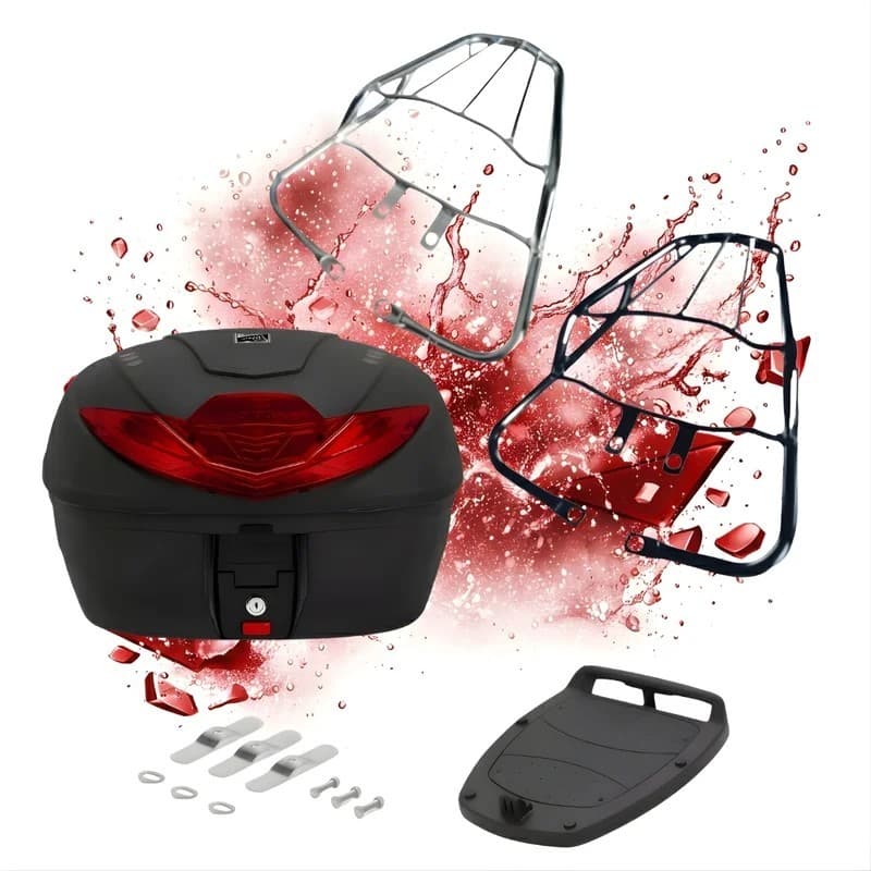 Bagageiro Titan Fan 150 + Baú Bauleto 35 Litros 2009 2010 2011 2012 2013 Preto Cromado Pro Tork