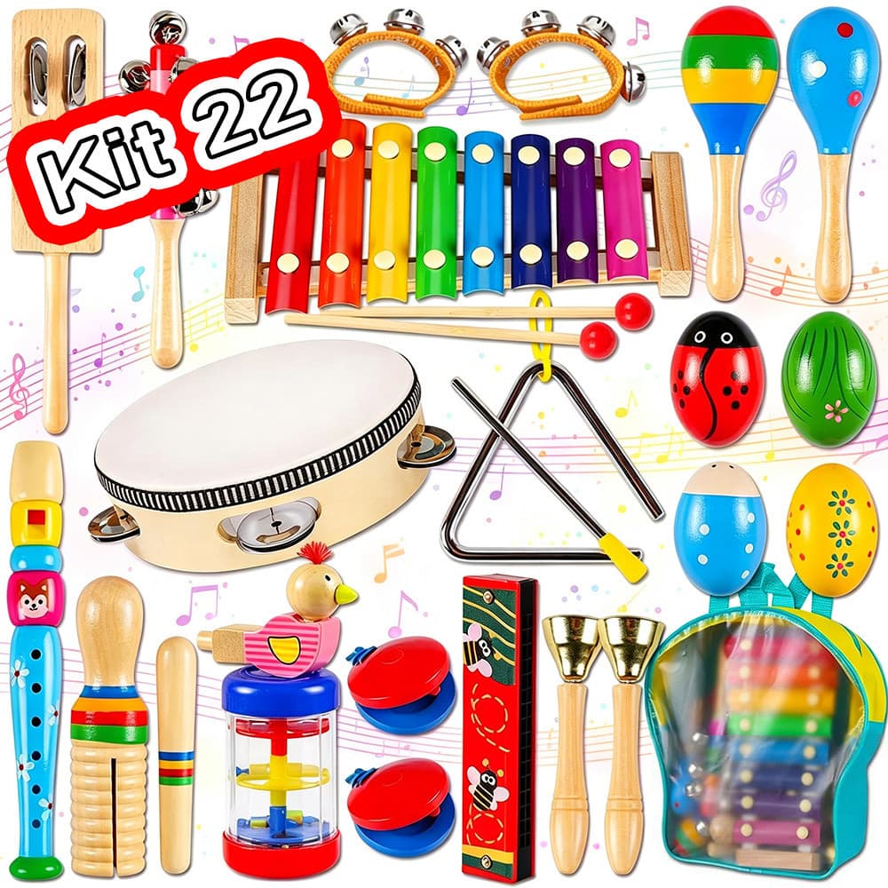 Kit Com 22 Peças Conjunto De Instrumentos Musicais De Percussão Infantil Brinquedos Educativos Musicais Montessori