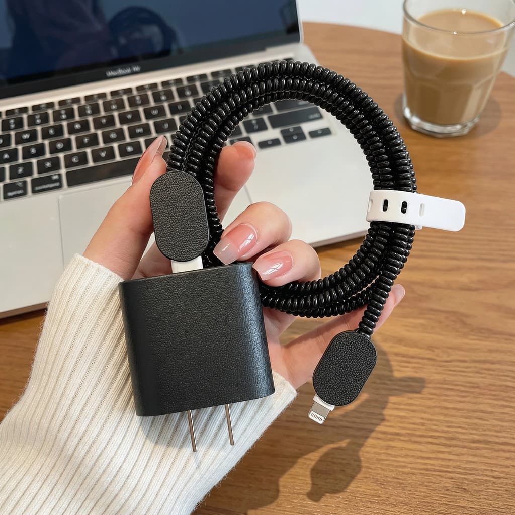 20w Carregador Protetor Caso TPU Material Imitação De Couro Compatível Para iPhone Rápido Enrolamento De Cabo De Dados