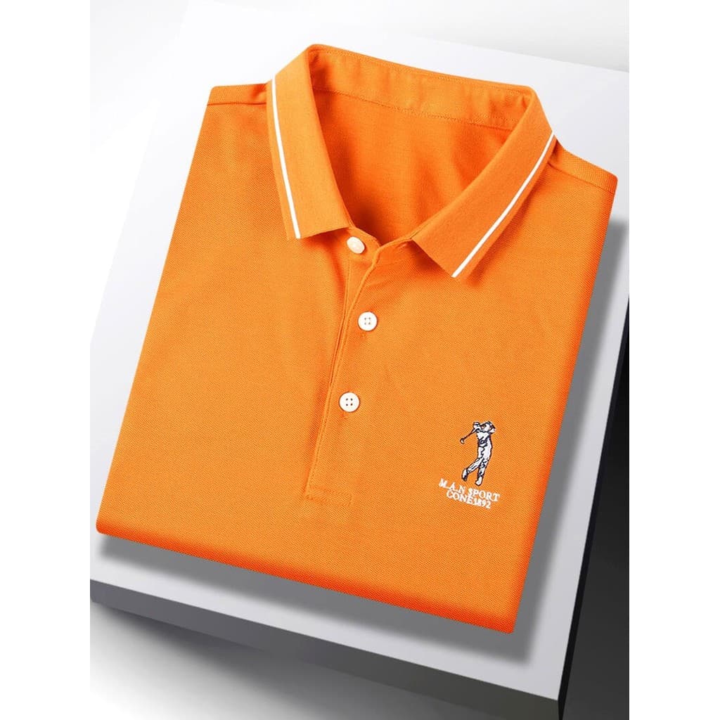 Camiseta masculina de algodão mercerizado de alta qualidade, manga curta, lapela, laranja, meia manga, gola, esportes, C