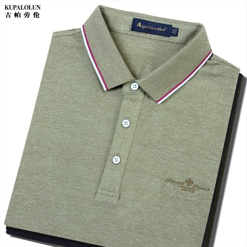 Marca roupas masculinas cor sólida lapela manga curta camiseta masculina cor algodão moda Casual roupas superiores pai u