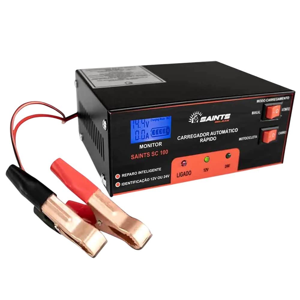 Carregador Bateria Automotivo 10A 12/24V Bivolt Flutuante Sc-100 - SAINTS