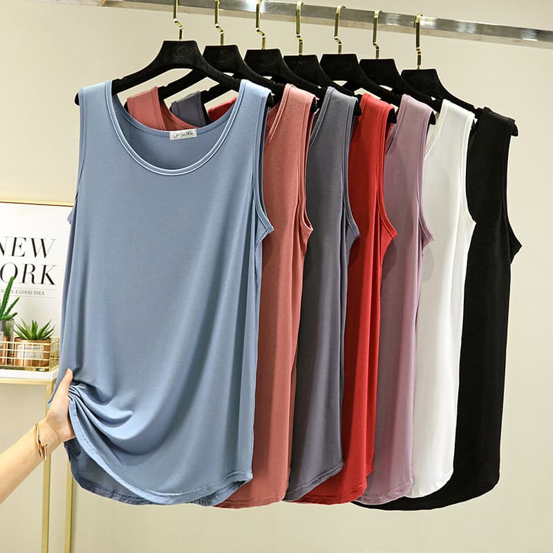 Roupa exterior de comprimento médio camisola feminina verão Modal solto camisa de fundo interior tamanho grande sem mang
