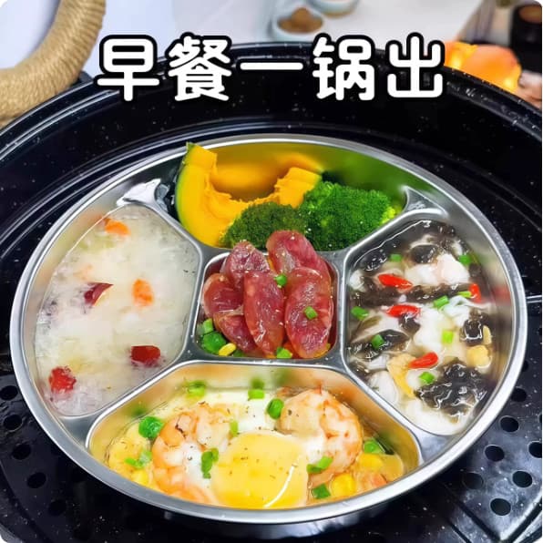 Café da manhã um pote cozido no vapor multi-ponto prato de jantar de aço inoxidável grau alimentício multi-compartimento