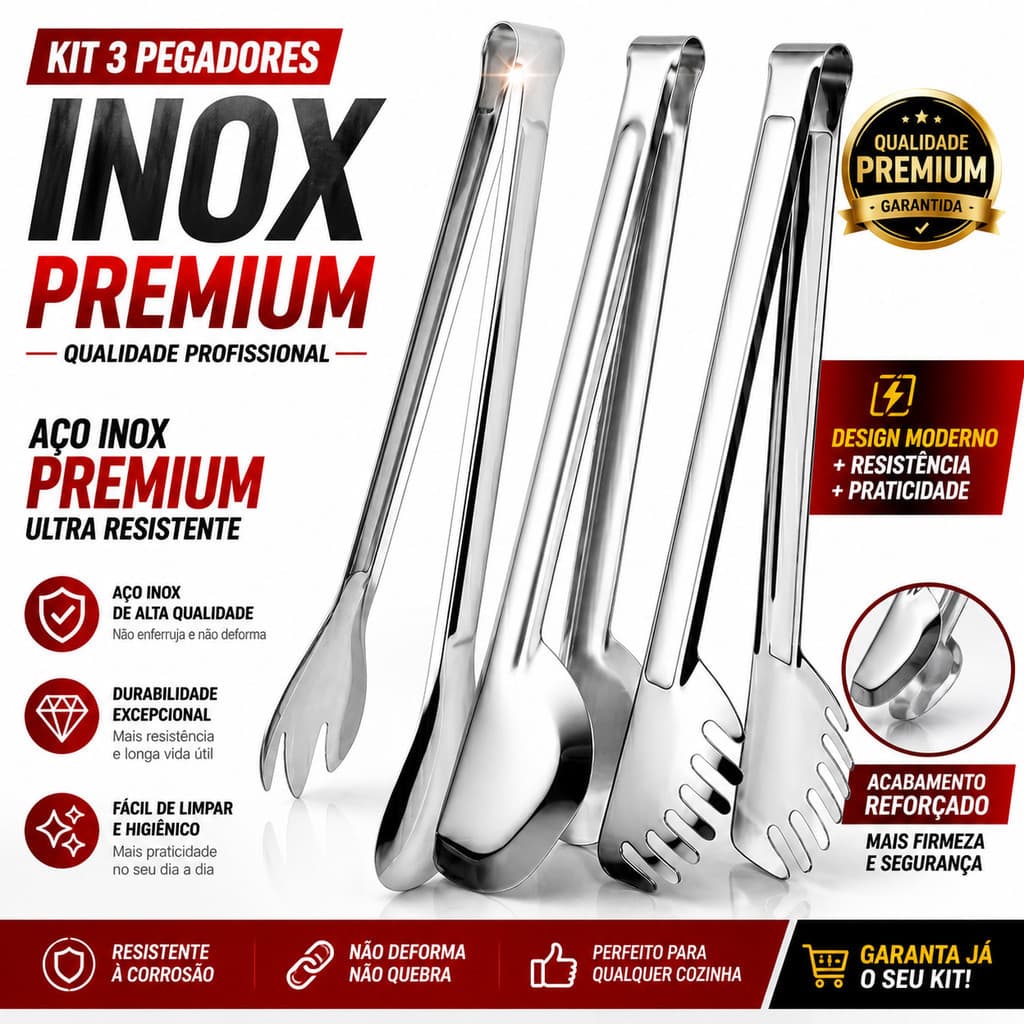 Kit Pegador Cabo Longo Pegadores Universal Massa E Salada 29cm  Aço Inox Para Cozinha Restaurante