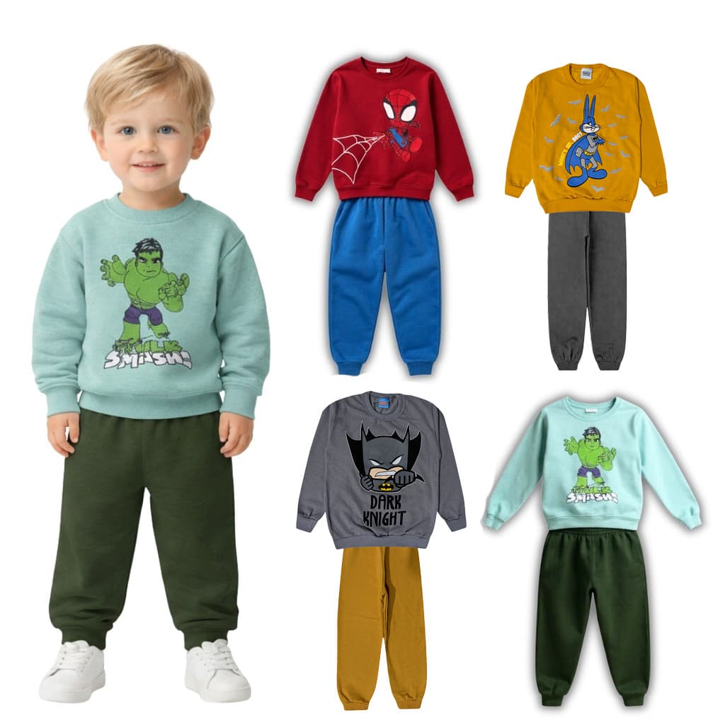 Kit 6 Peças Conjunto Moletom Infantil Menino Bebê P ao 3 anos Masculino Frio Inverno Personagens Mickey Homem Aranha