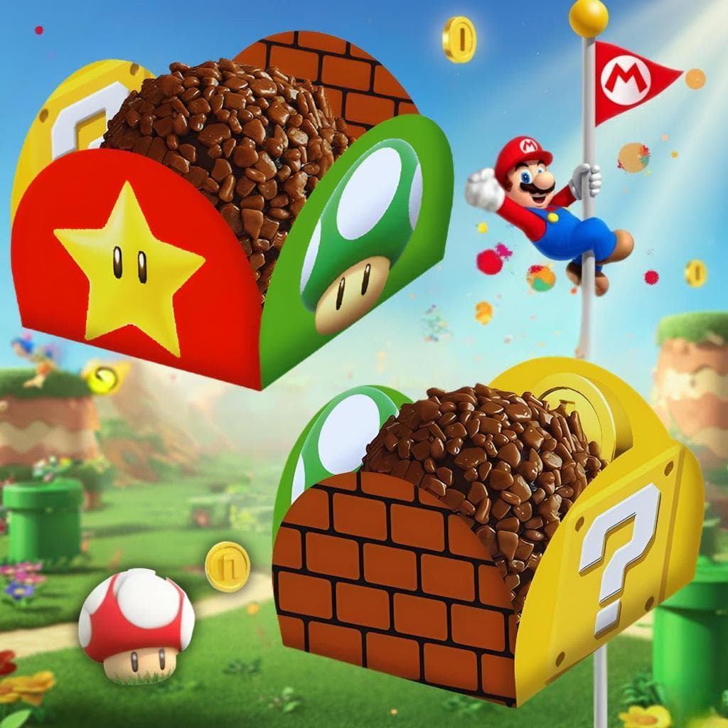 Porta Forminha Doces Super Mario Decoração Festa Aniversário Infantil Kit 40 a 200 Unidades