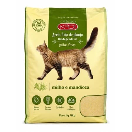 Areia Gato KADI Biodegradável 4kg Milho Mandioca Alta Absorção ENVIO IMEDIATO