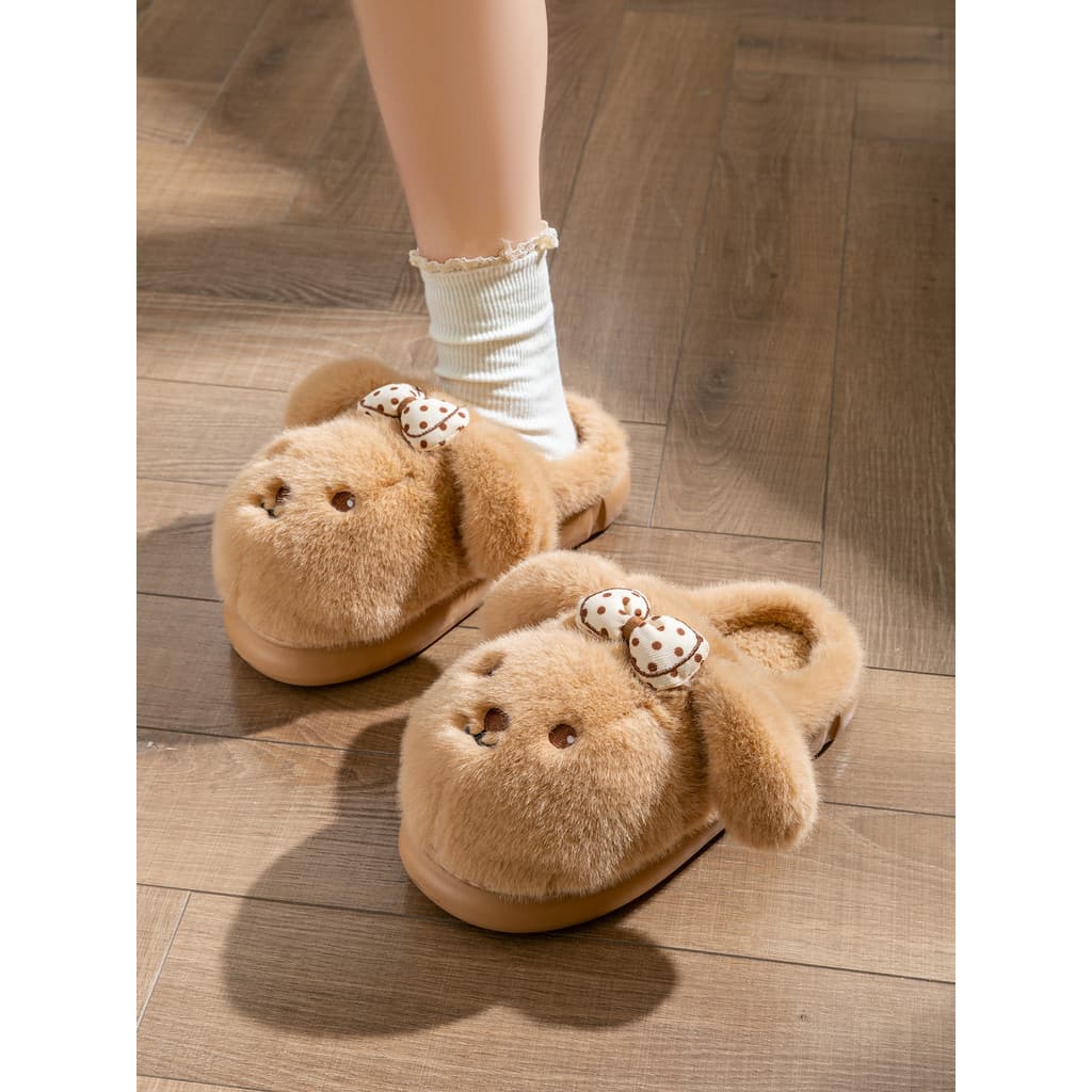 Bonito filhote de cachorro chinelos de algodão feminino outono inverno estilo interior engrossado antiderrapante quente