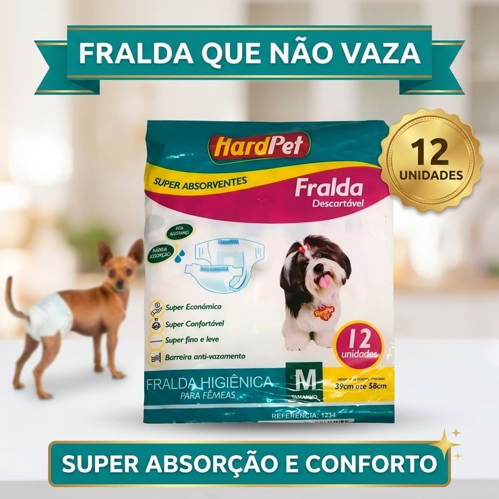 🐶Fralda Descartável Higiênica Cães Fêmea Cadela Tamanho M 12un Cio Xixi Absorvente Antivazamento Har