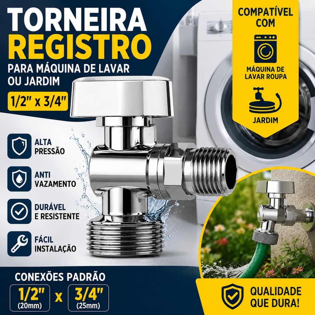 Torneira/Interruptor De 1/2 x 3/4 Polegadas Para Máquina De Lavar Ou Jardim-Alta Pressão , À Prova De Vazamentos , Duráv