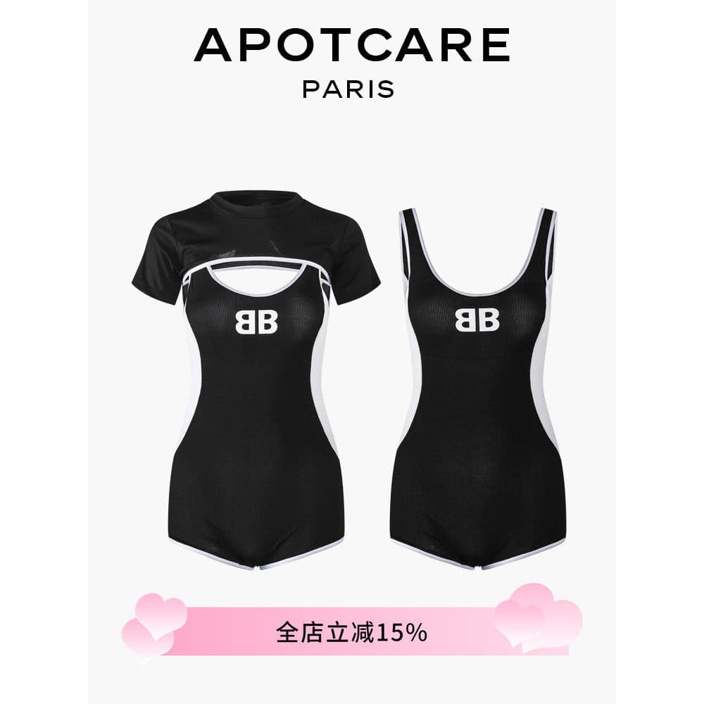 Maiô francês APOTCARE feminino conservador mais fino Look Slim fit pequeno peito Push-up maiô um @
