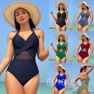 Maiô de Praia Feminino com Forro de Malha, Biquíni Elegante para Praia, Maiô de Surf de Uma Peça