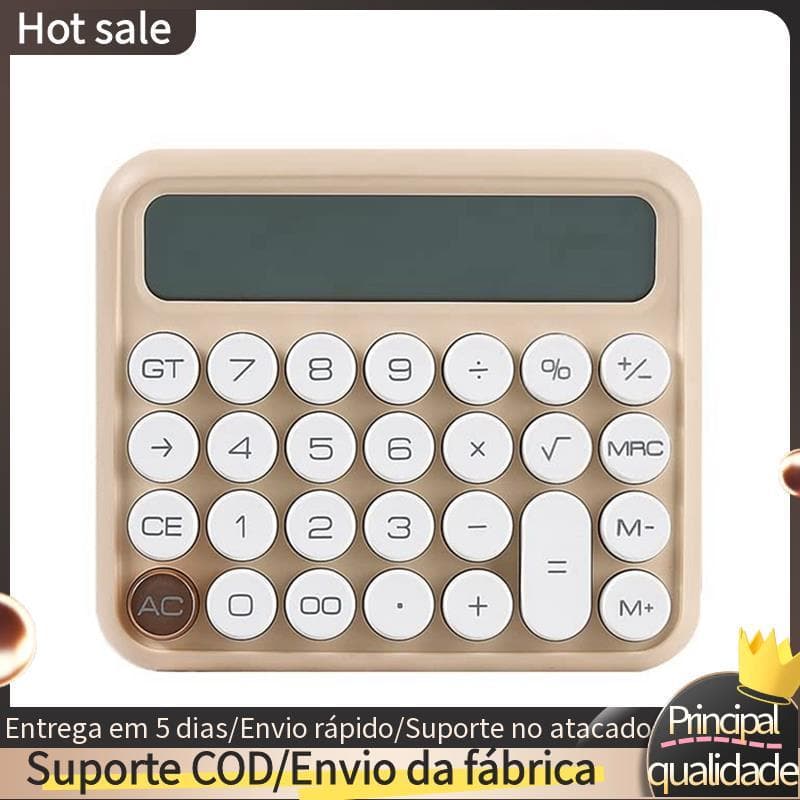 Calculadora Grande Com Display LCD De Mesa De 12 Dígitos Financeira De Botão Bege
