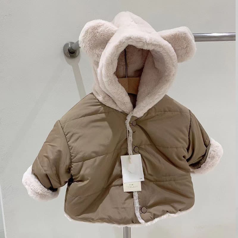 Versão coreana inverno bebê velo-velo quente acolchoado jaqueta casaco bebê cor sólida moda bonito grosso acolchoado aco