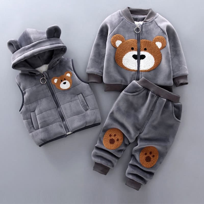 Conjunto de Inverno para Crianças, Quente e de Pelúcia, para Meninas e Meninos, Com Capuz, Colete + Camiseta + Calças, 3