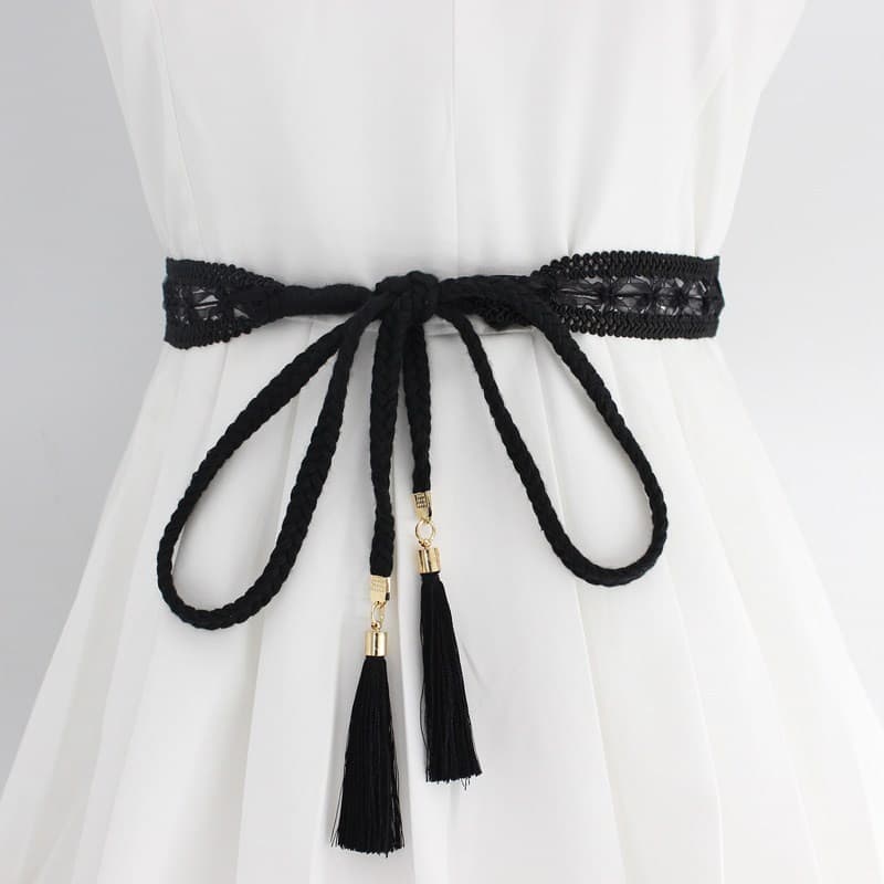 Novo estilo feminino vestido decoração All-Match atado cintura corrente coreano trançado borla renda fio de algodão cint