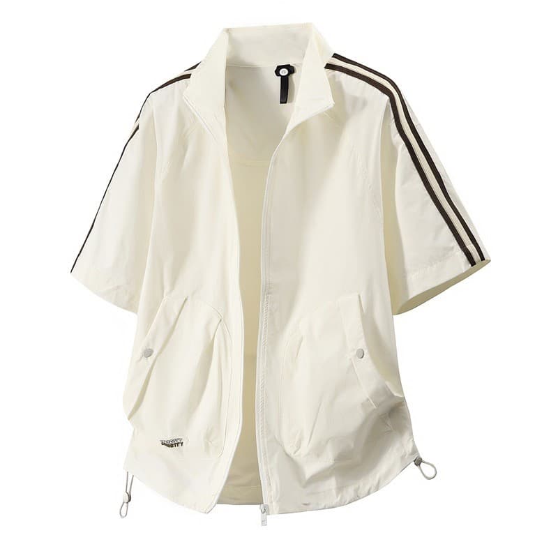 Camisa masculina202620Contagem de algodão respirável de manga curta masculina gola alta solta bolso duplo Drawstr