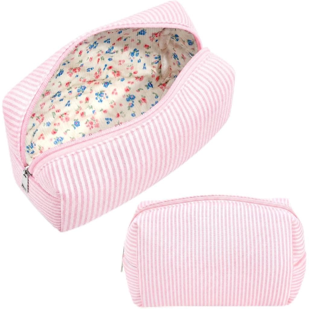 Bolsa de Maquiagem Listrada Shinylin para Mulheres, Bolsa de Cosméticos de Algodão para Viagem, Grande, Estilo Preppy, O