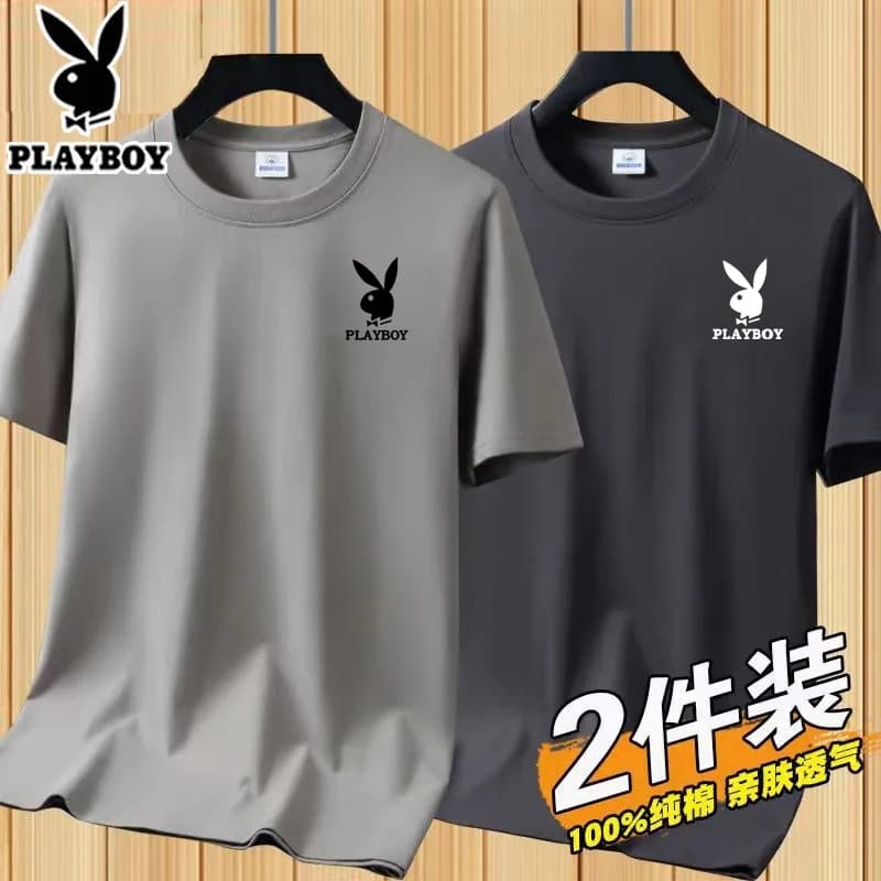 Playboy camiseta de manga curta masculina 2024 verão novo estilo puro algodão masculino em torno do pescoço camiseta na