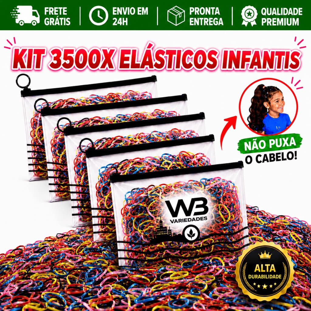 Kit 3500 Elásticos de Cabelo Liguinha Feminino Multicolorido com Necessaire Envio Imediato