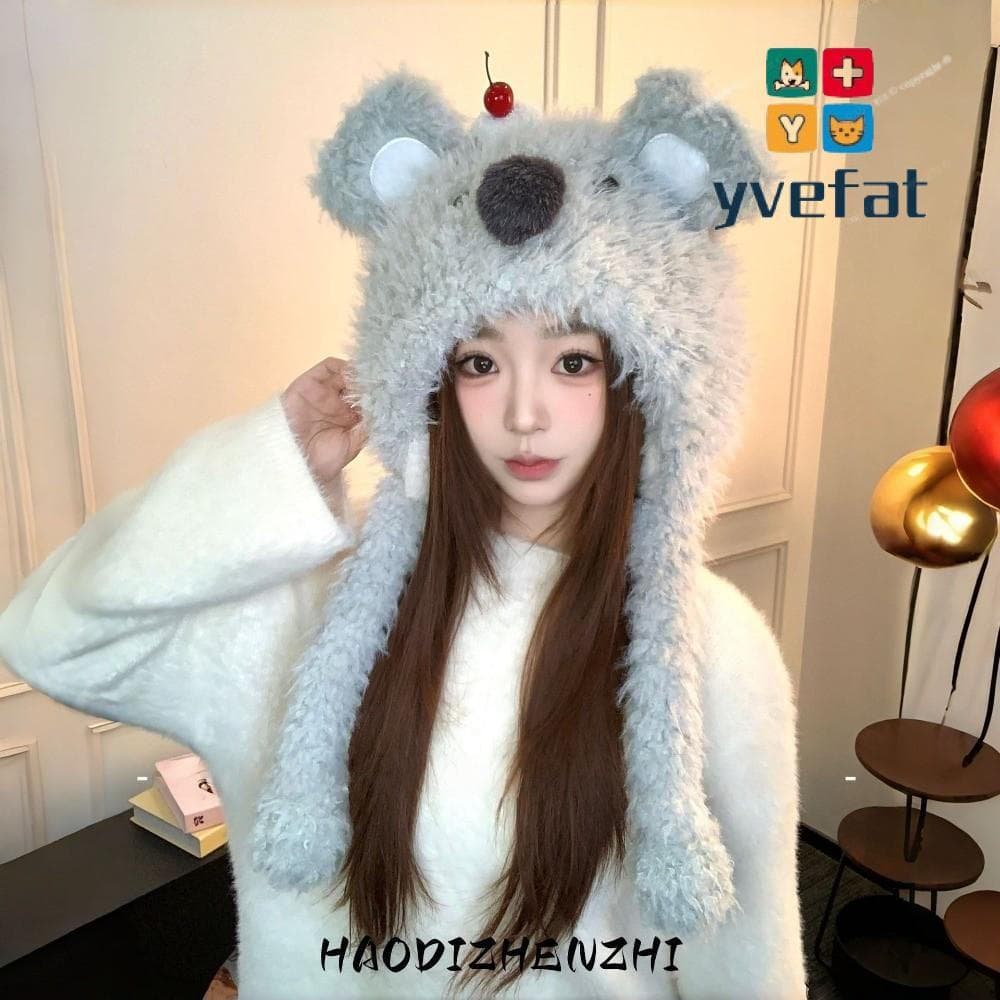 Chapéu De Proteção De Orelha YVEFAT Koala , Pelúcia De Inverno Com Orelhas Móveis Fofas Balde Bonito À Prova De Vento Qu