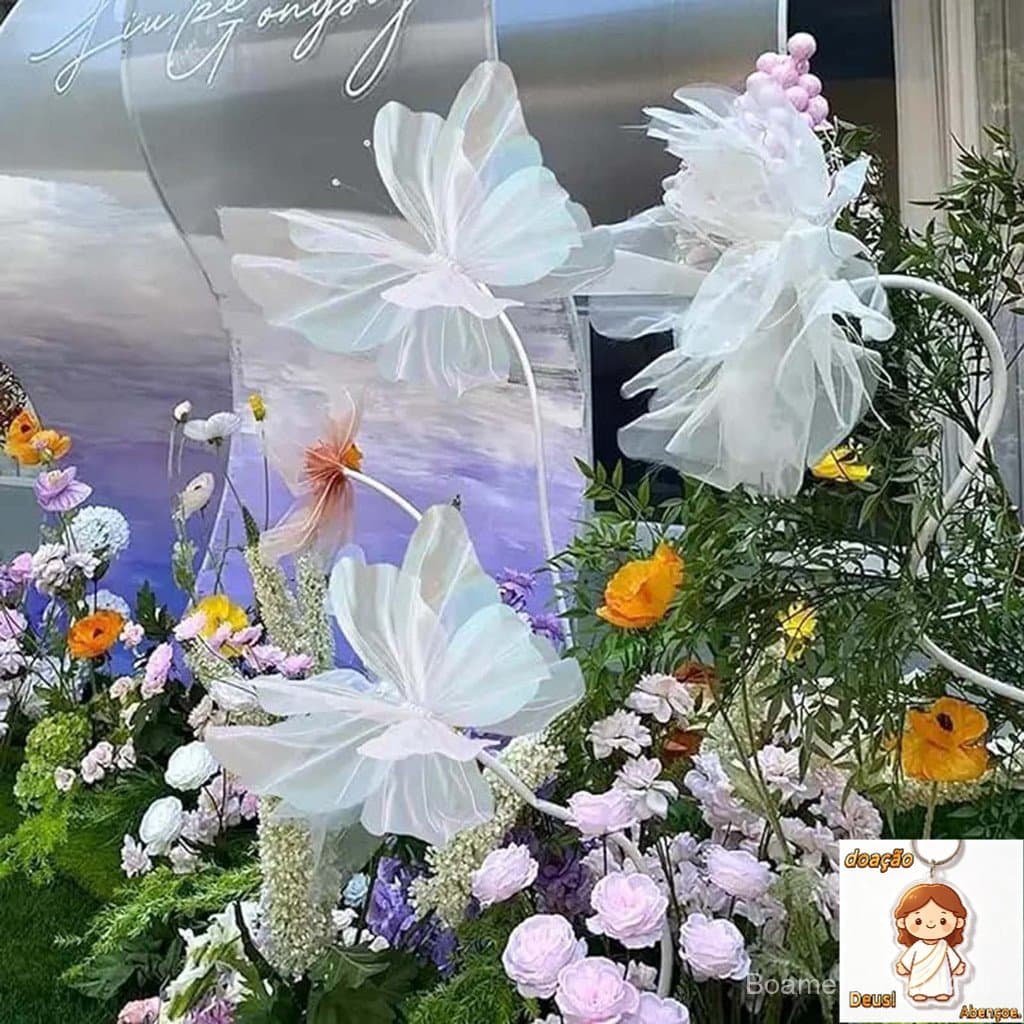 Borboleta Artificial , Falsa De Fio De Seda De 50cm , Decoração De Festa De Casamento Ao Ar Livre , Adereços De Fotograf