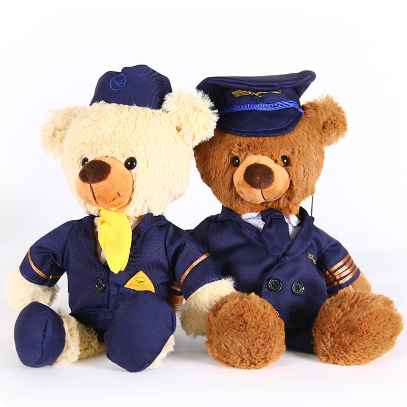 Frete grátis Hansa Air Captain Aeromoça Casal Boneca Urso Boneca de Pelúcia Brinquedo Urso de Pelúcia Urso Voador