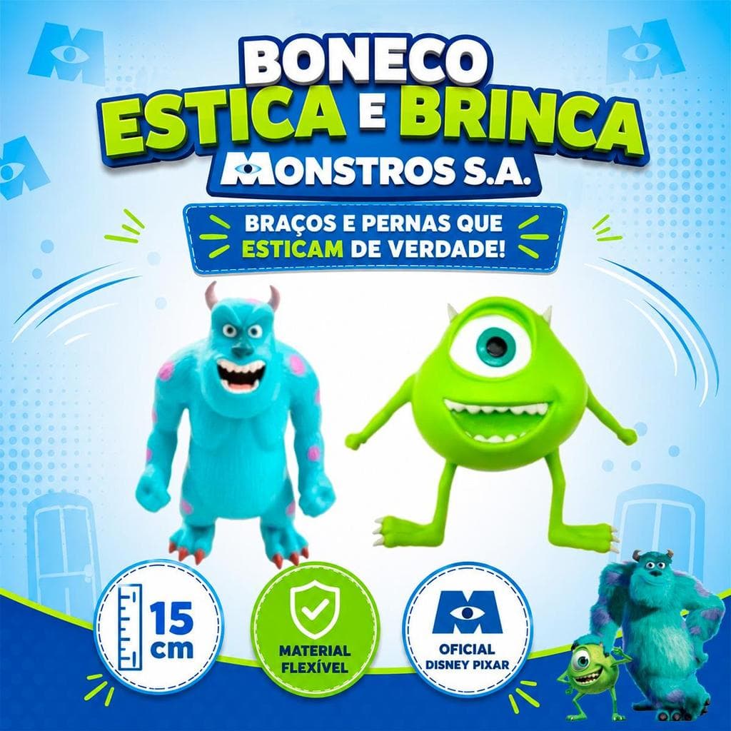 Personagem Monstros S.A Boneco Mike Ou Sulley Estica E Brinca 15Cm Toyng