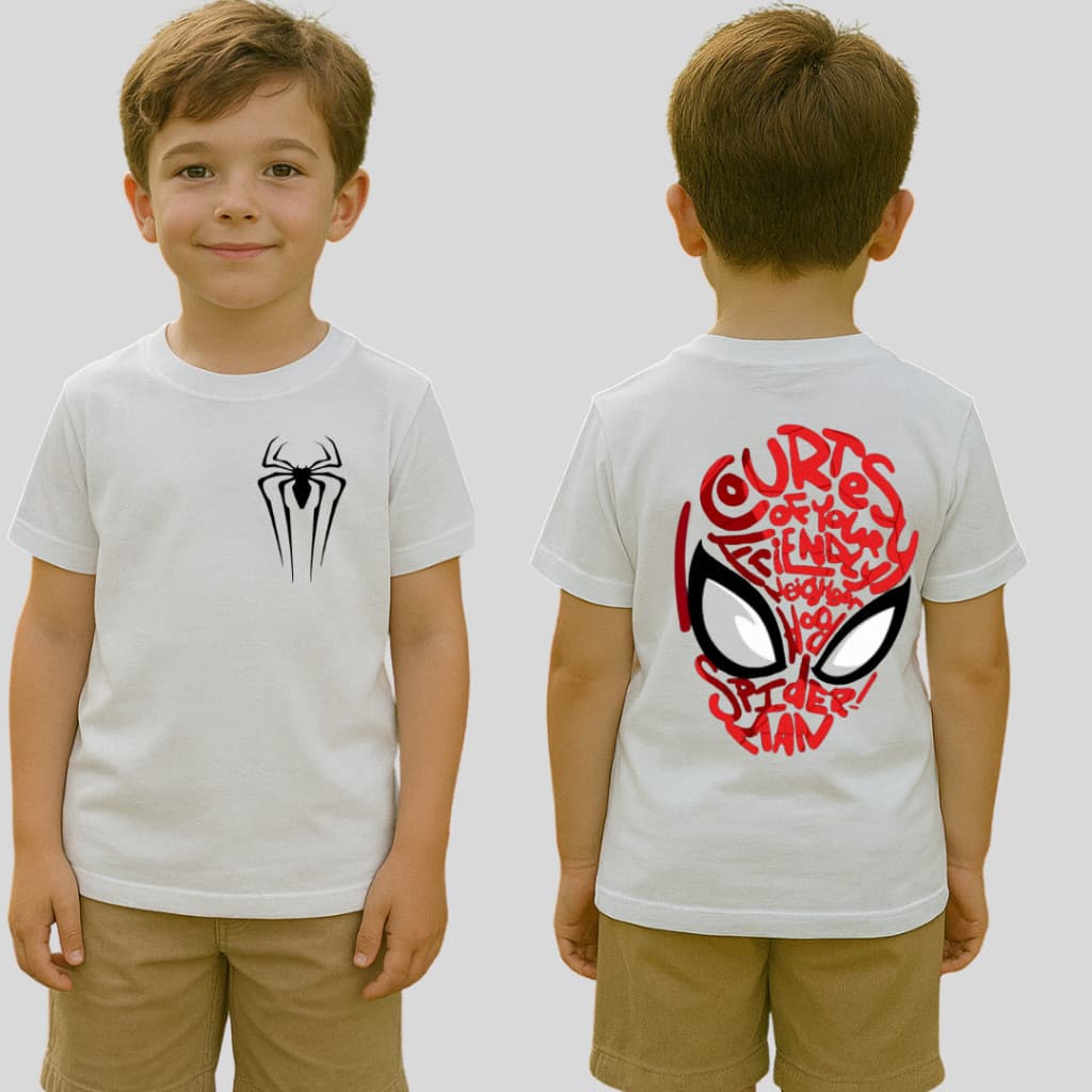 Camisa 30.1 TEIA 02 Spider Man Homem Aranha Friendry Algodão Leve Fresca 2 ao 14 Meninos Estampada
