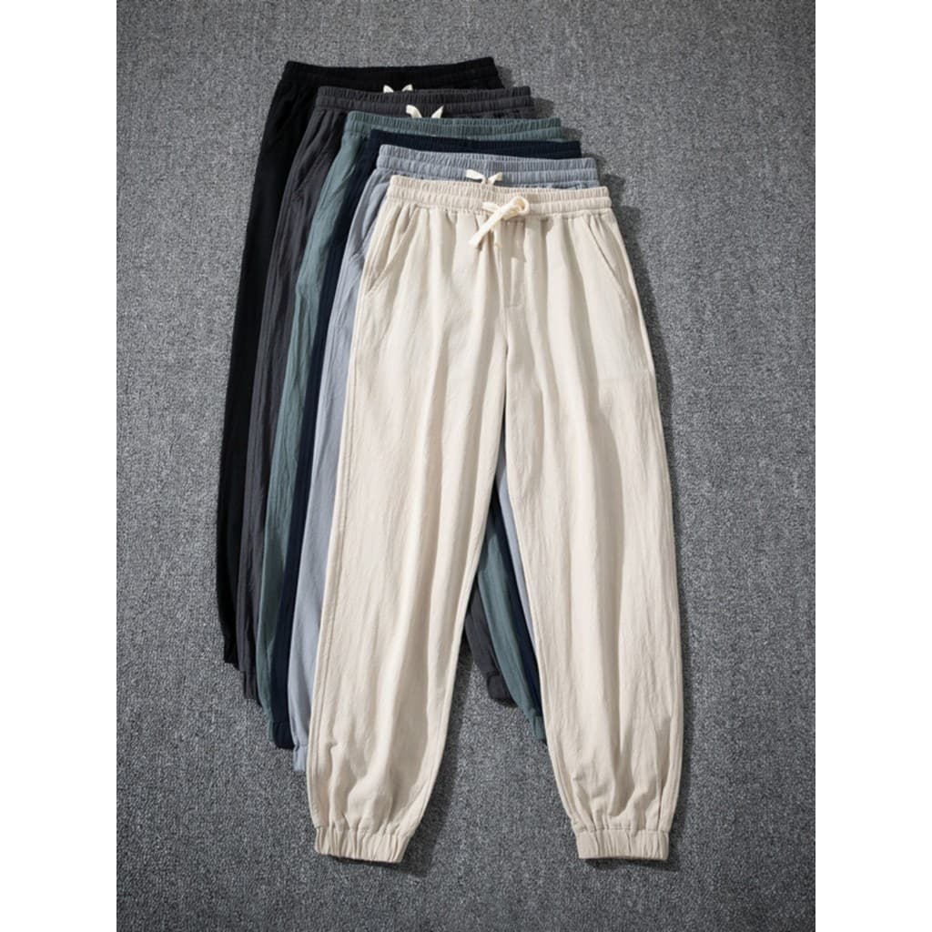 Calças masculinas verão estilo fino na moda calças casuais algodão linho verão calças masculinas Street Wear linho torno