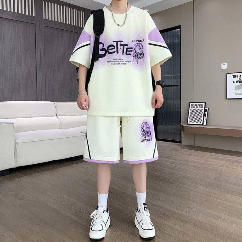 ~~ Taxa de clique terno esportivo Casual masculino verão na moda camiseta de manga curta camisa de basquete Shorts terno