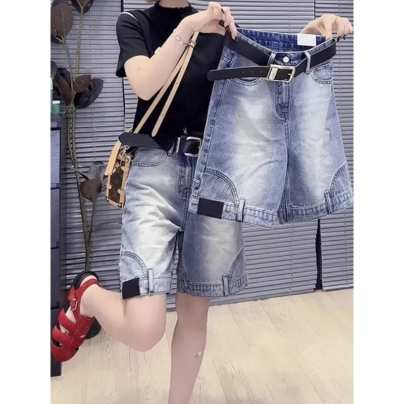 Tamanho grande cintura alta Denim Shorts feminino verão estilo fino 2025 novo estilo gordura mm mais magro olhar Casual