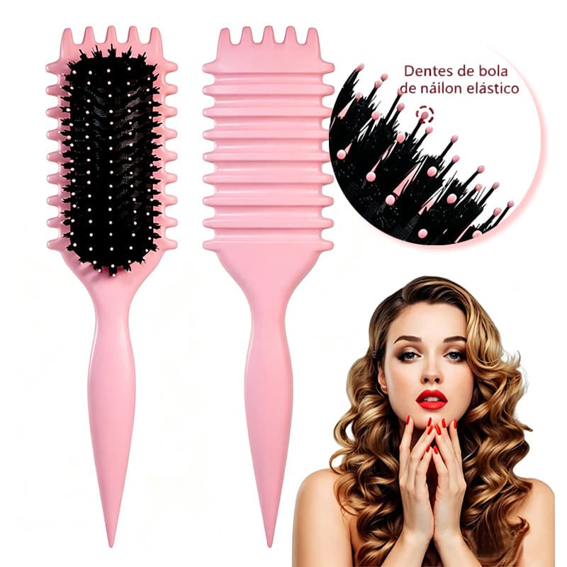 Pente Definidor De Cachos Rosa Cerdas De Javali Anti-Frizz Escova Modeladora