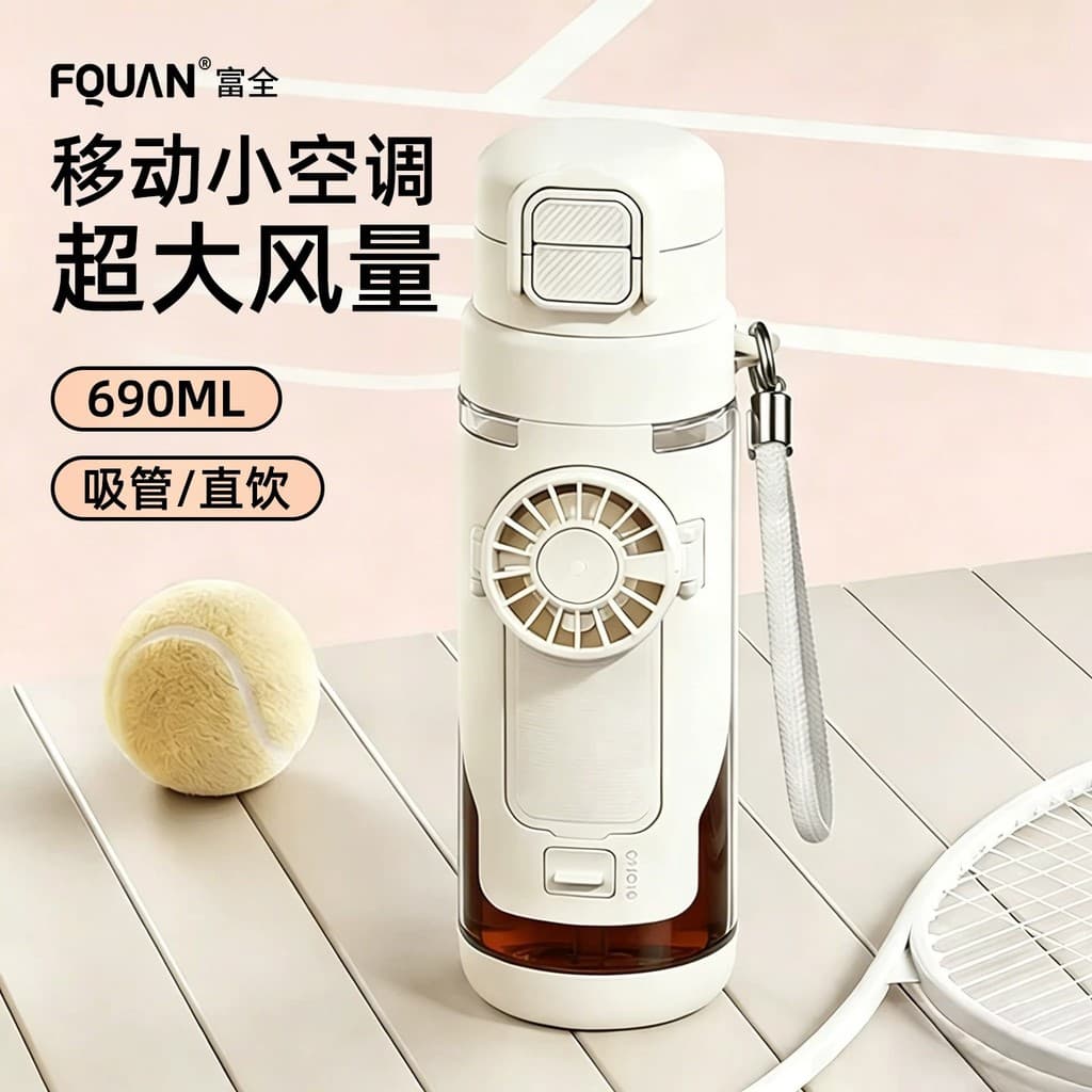 Fuquan ventilador copo de água de alto valor verão novo estilo refrigeração esportes garrafa de água estudante copo de á