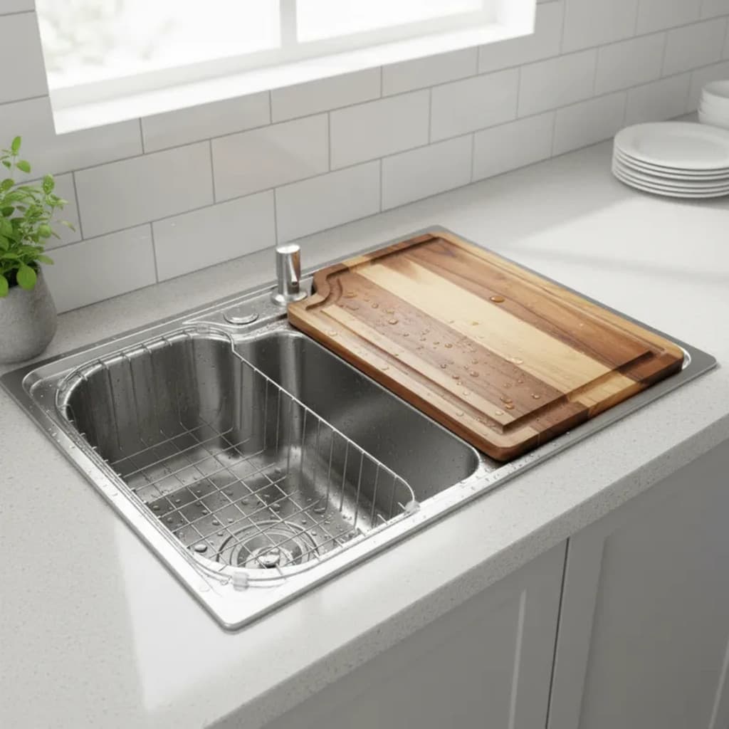 CUBA DE COZINHA 50X40CM AÇO INOX ESCOVADO COM TÁBUA DE CORTE