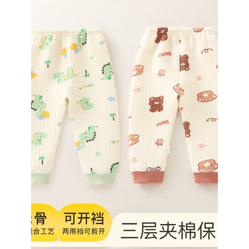 Calças quentes para bebês para outono inverno espessadas de três camadas acolchoadas classe A puro algodão desossado cos