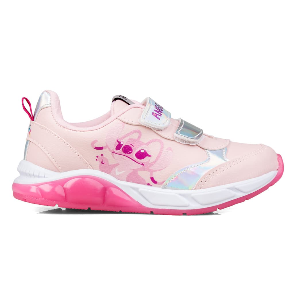 Tênis Infantil Feminino Luzinha LED Menina Angel Stitch Disney Refletivo Velcro Personagem Acende Luz Original DST14DY