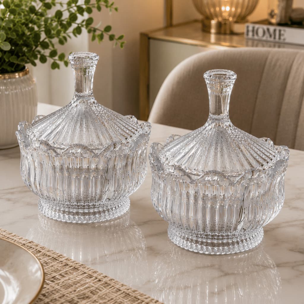 Bomboniere De Vidro COM TAMPA Modelo LATINO BASE TRABALHADA Decoração Louça Porta Doces e Balas