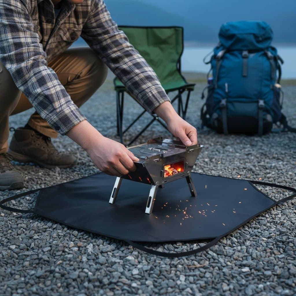 Cobertor Retardador De Fogo Revestido De Silicone , Alça Portátil , Tapete Para Churrasco , Reutilizável Camping , Viage
