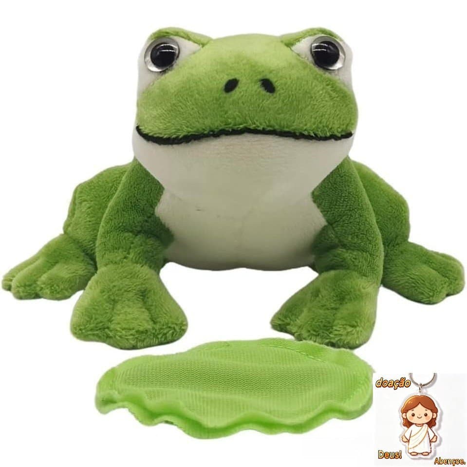 Um brinquedo de pelúcia de sapo fofo com charme magnético, perfeito para viagens e compras.