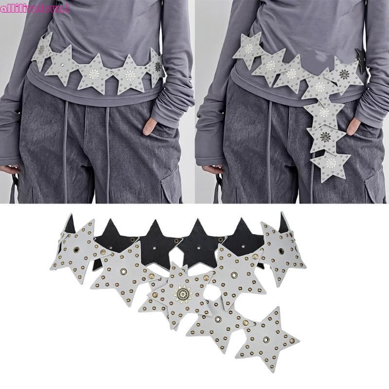 allilivefoua1 Cinto PU Moderno Rebites Estrela Polidos Borda Lisa 9 5 Cm Largura Faixa Cintura Para Fest