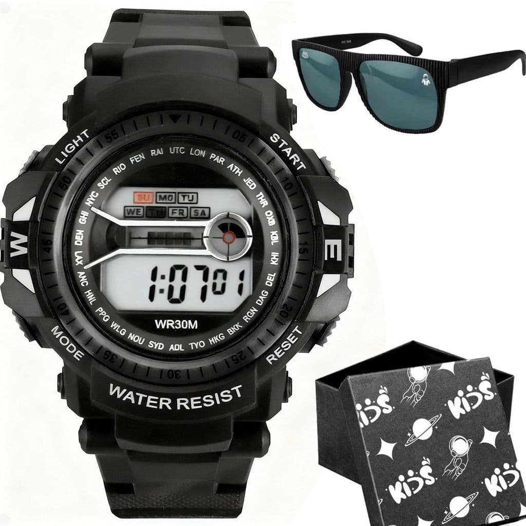 Relogio Digital Led Infantil Preto + Oculos Sol ajustavel adolescente qualidade premium esportivo