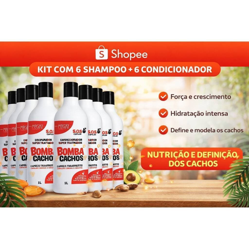 Kit 6 shampoo 1lt+ 6 condicionador 1lt da bomba cachos magike beauty