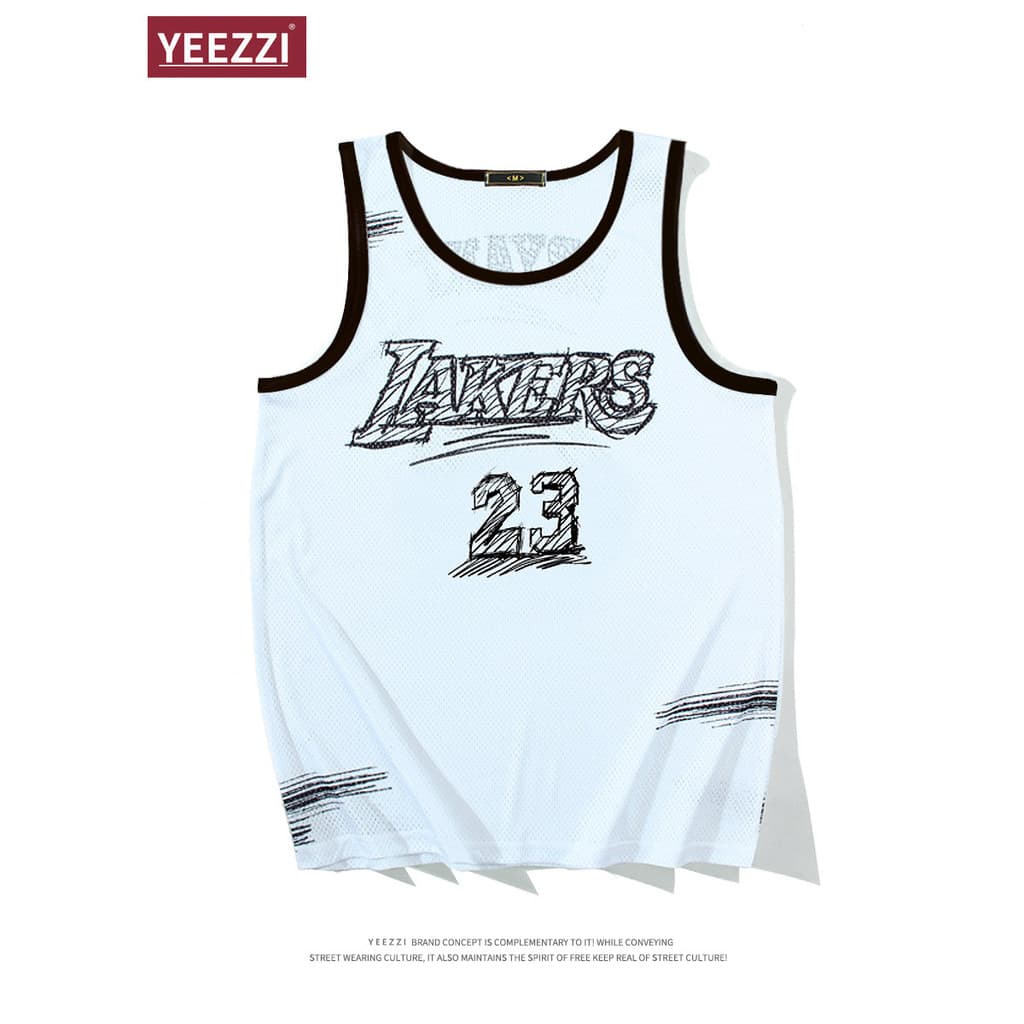Camisa de basquete americana de secagem rápida LAKERS LAKERS JAMES JAMES Jersey Sketch Colete de malha retrô pintado à m