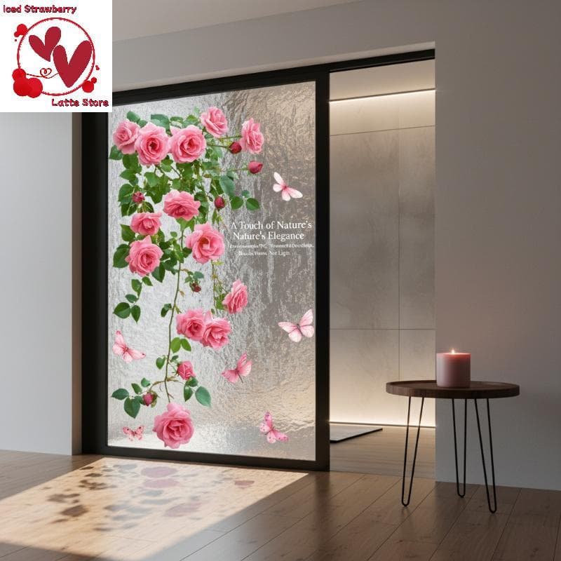Beautyus 1 Peça Decalque De Janela De Videira Flor Com Design De Rosa E Borboleta Autoadesivo De Parede Para Vidro De Sa